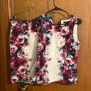 White House Black Market Pink and Black Floral skirt set